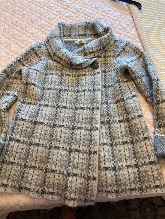 Christian Siriano Sweaters - Christian Siriano Gray Plaid Cowl-Neck Sweater Coat